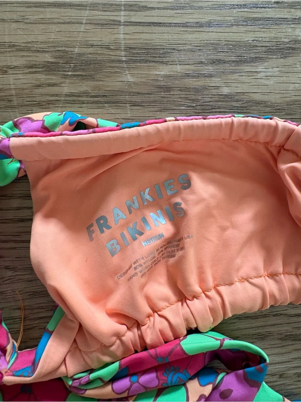 Frankie's Bikinis Peach Floral Trim Bikini Top